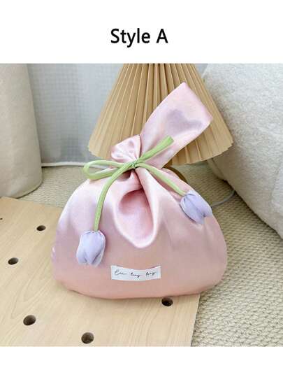 1 st elegant presentpåse med tulpan-/konstpärlblommor, stor premium presentpåse i satin för bröllop/festgåvor, rosa