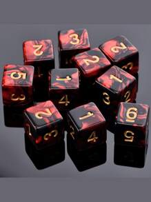 10pcs/Lot 6-Sided Polyhedral Dice Double-Colors D6 Acrylic Digital Dice Black Red Entertainment Party Board Game Dice Set - Black - View 4