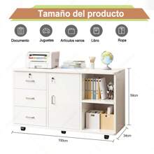 Archivador de 3 cajones, archivador lateral extraíble, soporte para impresora con estantes de almacenamiento abiertos para oficina en casa - Blanco - Ver 6