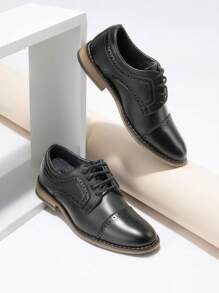 Boy's Classic Oxfords Dress Shoes Smooth PU Upper Comfortable Suitable For Back To School Daily Wear Black Shoes