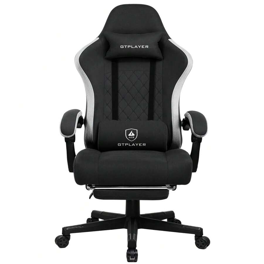 Fabric Gaming Chair With Footrest, Computer Desk Chair With Pocket Spring Cushion, Home Office Chair Ergonomic High Back Support Lumbar Support Heavy Duty Wide - Black - View 1