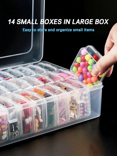 2pcs/15pcs/Set Transparent Plastic Storage Box, Diamond Painting Toolbox Container, Suitable For Art DIY, Handicrafts, Jewelry Accessories, Pills, Sewing, Beads Sorting Storage, 4.6x6.5x2.3 Inches,14 Small Boxes In Large Box Back To School