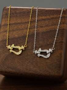 1 Peça Fecho em U de Ferradura de Aço Inoxidável com Strass, Estilo Delicado e Luxuoso, Corrente para Clavícula Fashion para Mulheres
