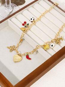 1 pièce Collier ras-du-cou avec pendentif charm de dopamine, cerise, cœur, étoile de mer, poivron, fausse perle, nœud papillon. Accessoire de bijouterie fantaisie pour femme, pour la fête et usage quotidien