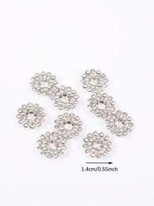 50 piezas/Paquete, 14mm Grandes Botones Decorativos de Rhinestones de Girasol de Doble Capa, Perlas de Cristal Blanco Sobre Base Plateada, Accesorios Decorativos de Costura y Manualidades para Ropa