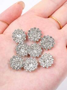 50 piezas/Paquete, 14mm Grandes Botones Decorativos de Rhinestones de Girasol de Doble Capa, Perlas de Cristal Blanco Sobre Base Plateada, Accesorios Decorativos de Costura y Manualidades para Ropa