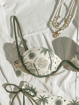 Bikinx 女士钢圈节日印花比基尼流苏系带泳衣套装