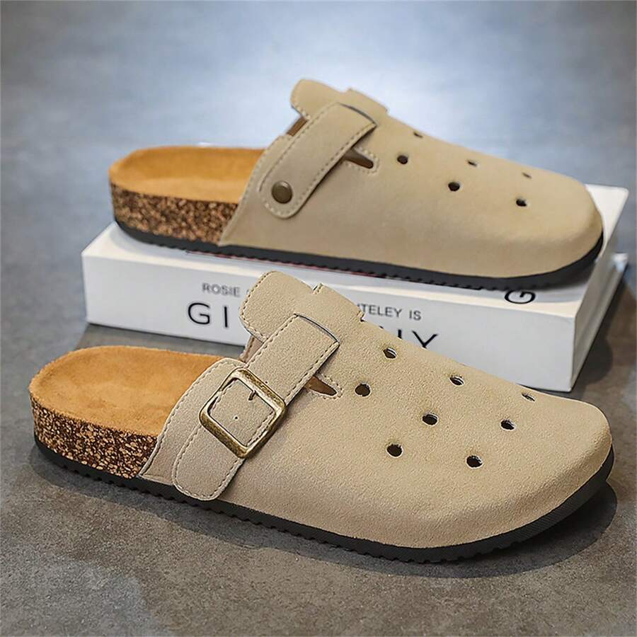 男士木纹一脚蹬穆勒鞋、软木夏季休闲露背凉鞋、男女通用大码办公室木屐