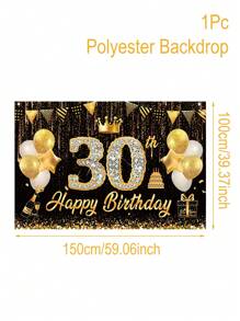 1 Stück glitzerndes schwarz-goldenes "Happy Birthday" Hintergrundtuch, 30./40./50./60./70. Geburtstags-Party-Zubehör, strapazierfähiger Polyester-Hintergrund, Krone Ballon Flaggen Design, Geburtstags-Party Hintergrunddekor zum Aufhängen, Festivalwand-Dekoration, Partyfotografie-Requisiten, Heimdekoration
