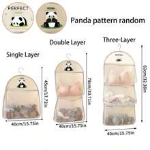 1pc Panda-Themed Nylon Hanging Storage Organizer For Underwear & Socks - Breathable Mesh Wall Or Door Mounted Bag With Multiple Compartments, Ideal For Bedroom, Bathroom & Kitchen, Portable Closet
