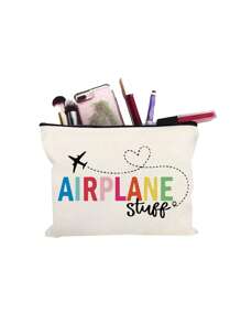 Bolsa portátil estampada con motivos de "cosas de avión" en multicolor - de poliéster con cremallera y sin forro, con anilla - ideal para guardar pasaportes, teléfonos y talla grande, para viajes, la escuela y artículos esenciales, bolsa de viaje, bolsa de cosméticos