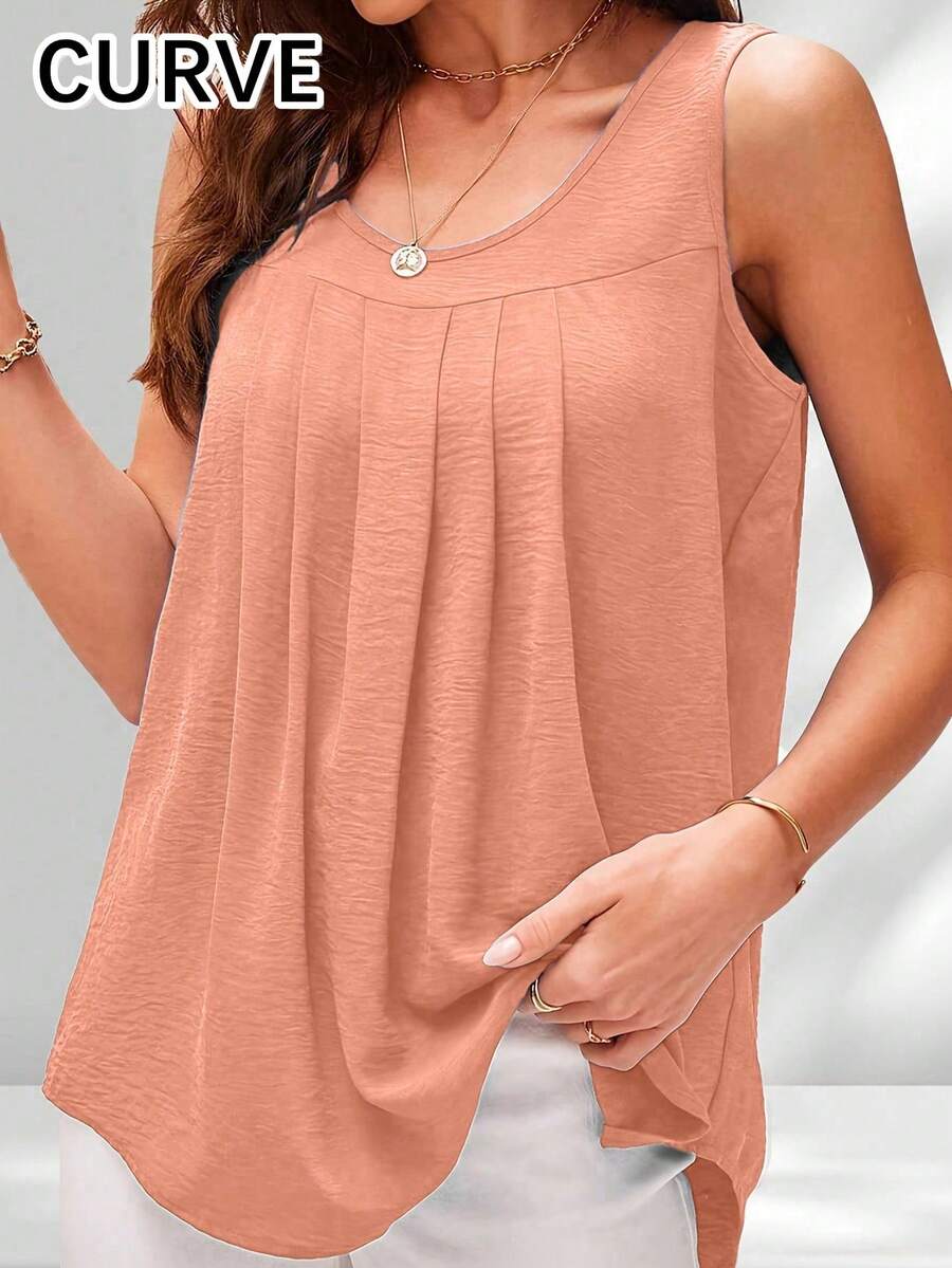 Plus 女士圆领褶皱背心