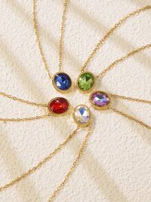 1pc Stainless Steel Candy-Color Enameled Glass Decor Pendant Necklace, Suitable For Daily Wear, Perfect Gift For Girlfriends - Yellow Gold - View 1