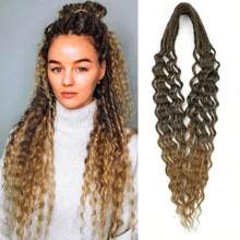 10 mechones de extensiones de rastas onduladas sintéticas de 24 pulgadas, extensiones de rastas de ganchillo onduladas 100% hechas a mano con doble extremo, de 0,6 cm de ancho, estilo hippie para mujer