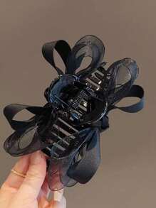 1pc Chic Vibe Black Mesh Bow Sharkbite Hair Clip, Suitable For High Hair Volume, Everyday Wear, Birthday/Mother's Day Gift