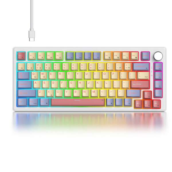 75% Mechanical Keyboard Gasket With Knob, Creamy Sounding Wired Gaming Keyboard TKL 75 Percent Hot Swappable RGB Backlit Programmable For Win