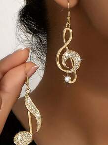 1 对时尚音符设计耳环，经典欧美时尚小众轻质奢华耳环配饰 - 柔和淡色 - 查看 10