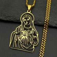 Collier pendentif Vierge Marie chrétien pour hommes en acier inoxydable de couleur or creux chaîne Notre-Dame de Guadalupe