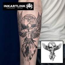 INKARTLINK 14*14cm 1 hình xăm tạm thời hình thiên thần trái đất nước ép thảo dược, hình xăm ma thuật, hình xăm 15 ngày, hình xăm bán vĩnh viễn, hình xăm giả chân thực, lâu dài 1-2 tuần - màu đen - Xem 3