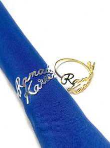 2pcs/6pcs Auspicious Letter Napkin Rings, Double-Layered Metal Electroplated Napkin Rings For Hotel, Western Restaurant, Holiday Party, Dining Table Decor - Multicolor - View 7