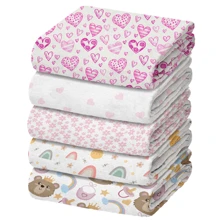Pack Of 10 Cloth Diapers (5 Plain White Luxury + 5 Printed) Minasrey Brand For Babies And Newborns 70 Cm X 70 Cm - 100% Cotton Double Fabric, Extra Absorbent - Ideal For Maternity Layette - Nữ tính (5 trơn + 5 in) - Xem 2