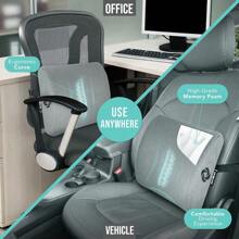 SASONITE – 2 In 1 – Back Support And Seat Cushion, Premium Adaptive Motion Memory Foam, Perfect Fit For Most Office Chairs And Car Seats, Ultimate Comfort And Support For Enhanced Focus And Productivity Throughout Your Day. - 2 件裝腰枕+座墊/全黑 - 查看 4