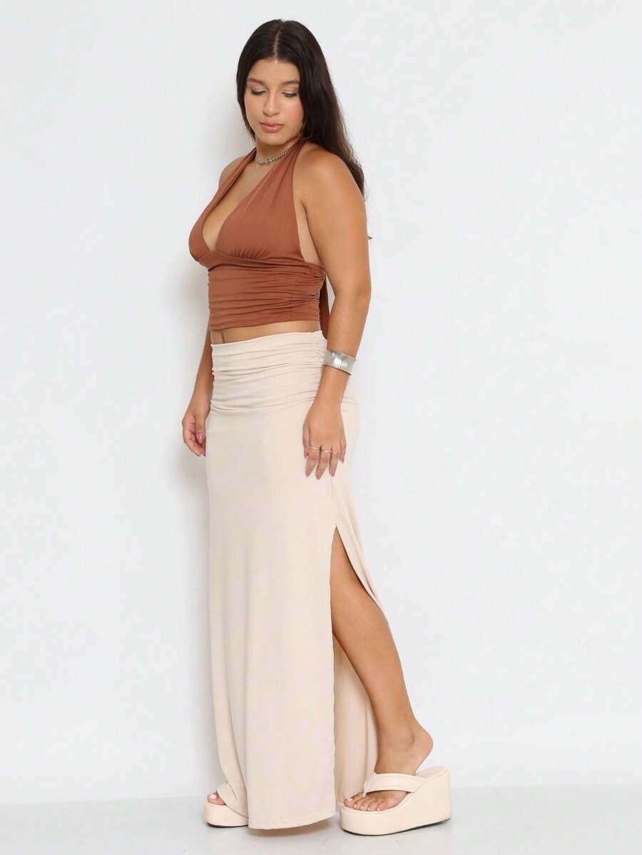 Eloá Long Skirt With Gathered Side Slit - 奶油色 - 查看 1