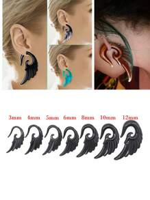 2 piezas de tapones únicos para orejas, expansores y ensanchadores con diseño en espiral de corazón, alas y plumas de acrílico para mujer como joyería corporal - Expansor de oreja - Ver 1