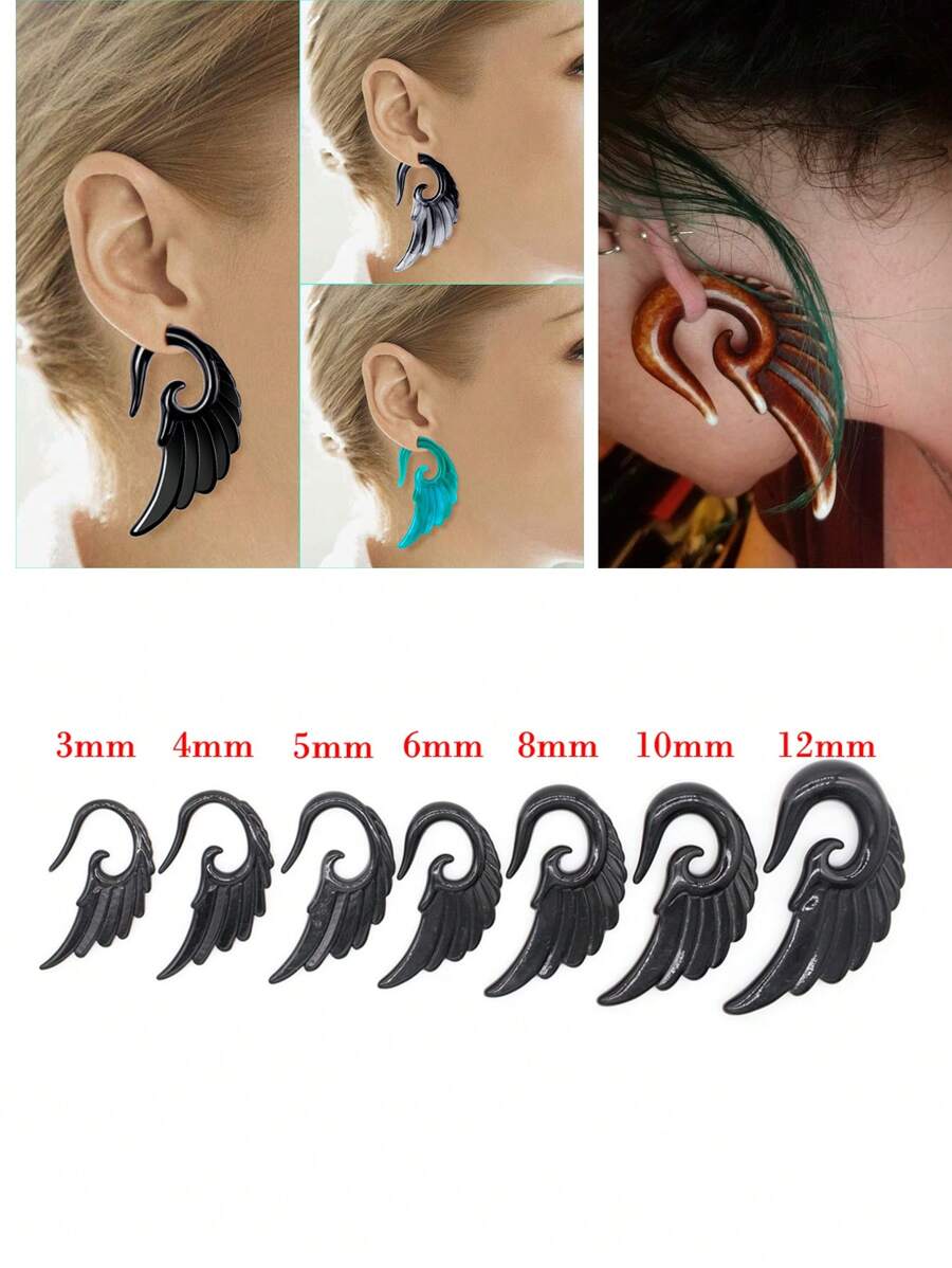 2 piezas de tapones únicos para orejas, expansores y ensanchadores con diseño en espiral de corazón, alas y plumas de acrílico para mujer como joyería corporal - Expansor de oreja - Ver 1