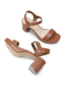 Women's Platform Heels Block Chunky Open Toe Ankle Strap Heel Fashion Wedding Party Dress Sandals Shoes - Brown - View 4