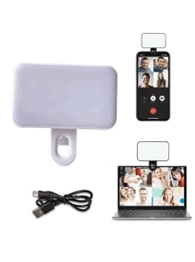 1 pezzo Luce ricaricabile a molletta per video/foto con 3 modalità di illuminazione, luce per telefono, adatta per trucco, live streaming, conferenze zoom, compatibile con e Android, ideale per vacanze estive, registrazione audio/video, interviste, gaming e live streaming con mini microfono