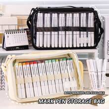 1 st. Grote capaciteit acryl marker pen opbergtas, houdt tot 64 pennen + schetsboek vast, meerlaagse handzame schoudertas met doorzichtig venster, multifunctionele kantoorbenodigdheden organizer, voor studenten