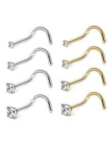 1件S925纯银四爪镶嵌锆石鼻环/唇钉，个性化穿刺饰品