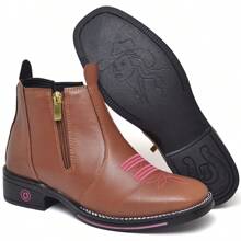 Women's Texan Boot Soft Country Cowboy Square Toe Comfortable Zipper And Rivets - 焦糖拉鍊 - 查看 2