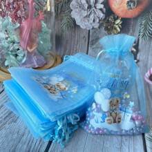 10 piezas/20 piezas Bolsas de regalo para baby shower, bolsas de gasa transparentes de 4x6 pulgadas, azul/rosa para niño/Girl, pequeñas bolsas transparentes en bulk para fiestas de babys showers Rev Gender de género, pouches para almacenamiento de joyas, bolsos con cordón para fiesta de dulces