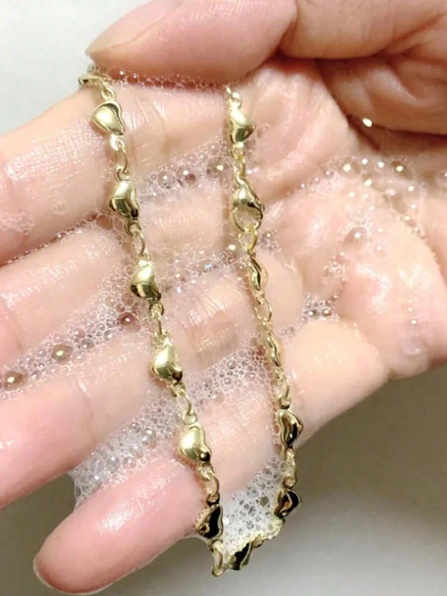 1 件时尚不锈钢心形脚链，18k 金百搭不褪色脚链也可用作手链，心形数量随机 - 心形 - 查看 1