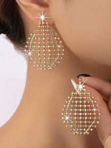 1 Pair Fashion Elegant Full Crystal Hollow Water Drop Earrings, Suitable For Daily Wear - Diamond Teardrop Earrings - View 2