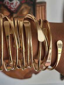 5/10pcs Luxury Retro Boho Adjustable Stackable Bracelets, Golden Cuff Bracelets For Women Men Daily Party Holiday Chunky Jewelry Gift