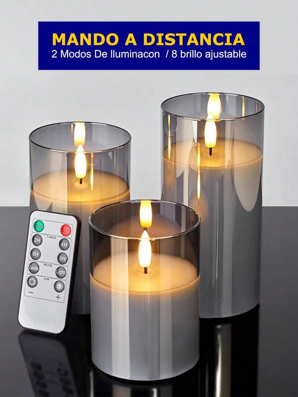 3 pezzi di luci di candele senza fumo, lampade a candela di vetro finte, luci per atmosfera festiva con timer e telecomando, funzionamento a batteria, adatte per matrimoni, tavoli da pranzo, decorazioni festive