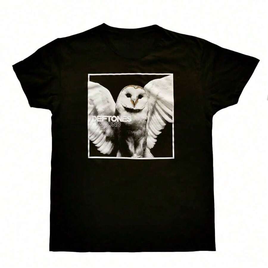 Estampado con un patrón de búho blanco y negro, el estilo es elegante y tiene un tacto ligeramente oscuro. Camiseta informal de verano de manga corta, 220 g de algodón grueso. - Negro - Ver 1