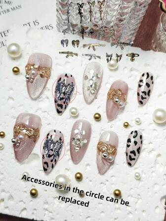 Elegant And Romantic, 10 Pieces Short Almond Handmade Press-On Nails Set, Glittering Pink Cat Eye Nails, Customizable 3D Accessories, Removable And Reusable, Suitable For Women And Girls, Daily, Office, Valentine's Day Gifts.