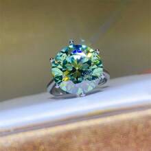 优雅的 0.5/1/2/3/5 克拉绿色莫桑石戒指，925 纯银，经典六爪，免费 GRA 证书，单枚戒指，适合订婚、周年纪念、生日礼物，附赠礼品盒 - 綠色 - 查看 6