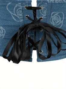 Women's Halter Neck Denim Vest Sleeveless Deep V Neck Slim Fit Floral Tank Tops - Blue - View 4