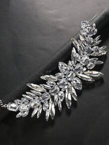 1pc Silver Fashionable Luxury Multi-Layer Geometric Rhinestone Necklace, Women Jewelry - Silver - View 2