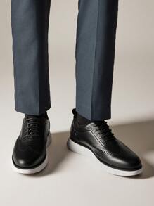 Men's Dress Sneakers Oxfords Casual Wingtip Brogue Lightweight Cushioning For Fitness Walking Running Black And White Shoes - màu đen - Xem 4