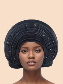 1pc European And American Retro British Felt Headband Hat Women's Derby Headdress With Flowers Women's Soft Beret Elegant Beaded African Car Gel Headband, Hand Layered Shiny Fabric Headband, Bohemian Style Traditional Wedding And Party Special Occasions Headdress - Multicolor - View 15