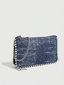 Fashionable Versatile Small Square Crossbody Handbag & Clutch - Blue - View 4