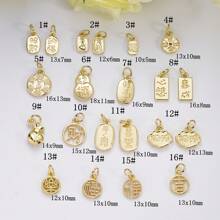 Colgante con carácter de 'Fu' con baño de oro de 14k para hacer joyas DIY, accesorio para brazaletes o collares