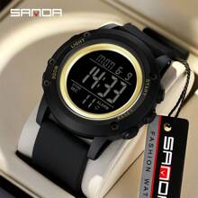SANDA. Montre homme d'alarme SANDA, montre de mode électronique, montre de sport outdoor, montre de luxe multifonctionnelle étanche 5 bars, montre numérique LED
