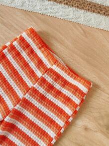 2 件套女婴花卉贴花吊带背心上衣和阔腿裤套装，适合节日派对、休闲、夏季 - 橘色 - 查看 5